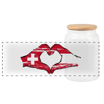 Switzerland Austria Flag Hands Heart shape used - Panoramic Cookie Jar with Wooden Lid - white - Front