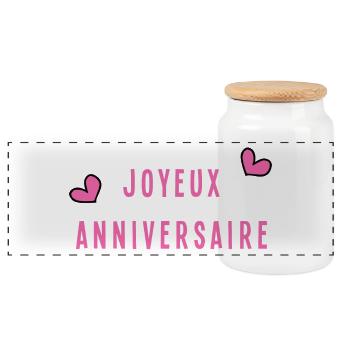 HAPPY BIRTHDAY. HAPPY BIRTHDAY. ANNIVERSARY. - Panoramic Cookie Jar with Wooden Lid - white - Front