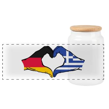 Germany Greece Flag Hands Heart Shape - Panoramic Cookie Jar with Wooden Lid - white - Front