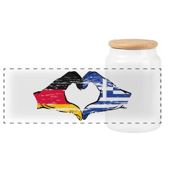 Germany Greece Flag Hands Heart Used - Panoramic Cookie Jar with Wooden Lid - white - Front