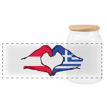 Austria Greece Flag Hands Heart Shape Used - Panoramic Cookie Jar with Wooden Lid - white - Front