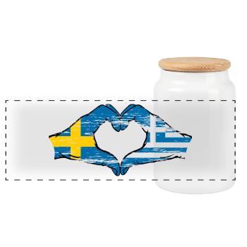 Sweden Greece Flag Hands Heart Shape Used - Panoramic Cookie Jar with Wooden Lid - white - Front
