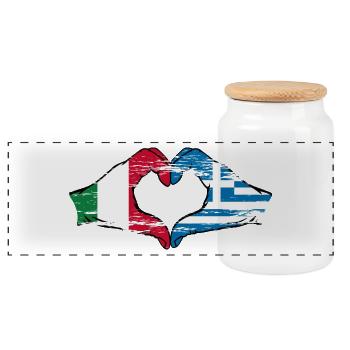 Italy Greece Flag Hands Heart Shape Used - Panoramic Cookie Jar with Wooden Lid - white - Front