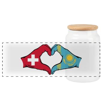Suisse Kazakhstan Drapeau Mains Coeur Forme - Boîte à biscuits avec couvercle en bois - blanc - Devant