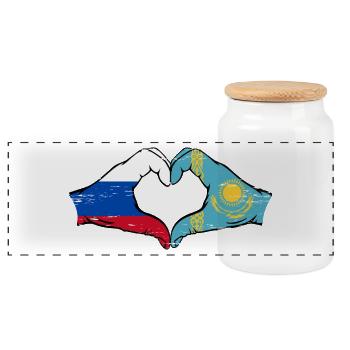 Russie Kazakhstan Drapeau Mains Coeur Forme Utilisé - Boîte à biscuits avec couvercle en bois - blanc - Devant