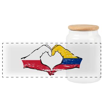 Pologne Colombie Drapeau Mains Coeur Forme Utilisé - Boîte à biscuits avec couvercle en bois - blanc - Devant