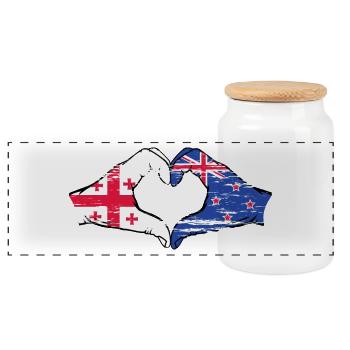 Géorgie Nouvelle-Zélande drapeau mains forme coeur utilisé - Boîte à biscuits avec couvercle en bois - blanc - Devant