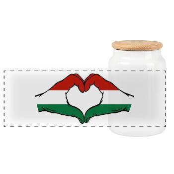 Hungary Flag Hands Heart Shape - Panoramic Cookie Jar with Wooden Lid - white - Front