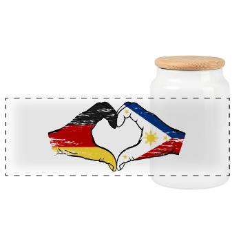 Germany Philippines Flag Hands Heart Shape Used - Panoramic Cookie Jar with Wooden Lid - white - Front