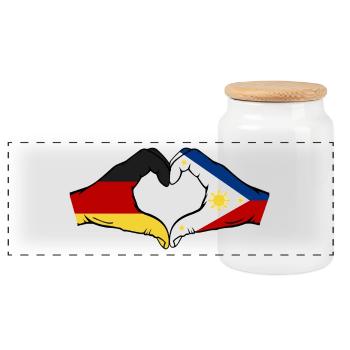 Germany Philippines Flag Hands Heart Shape - Panoramic Cookie Jar with Wooden Lid - white - Front