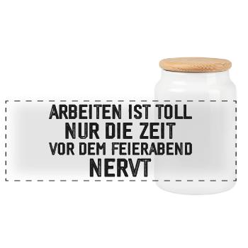 Cadeau de travail drôle - Boîte à biscuits avec couvercle en bois - blanc - Devant