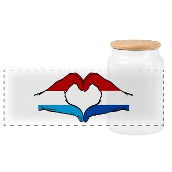 Luxembourg Hollande drapeau main coeur - Boîte à biscuits avec couvercle en bois - blanc - Devant