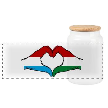Luxembourg Hongrie Drapeau Mains Coeur Forme - Boîte à biscuits avec couvercle en bois - blanc - Devant