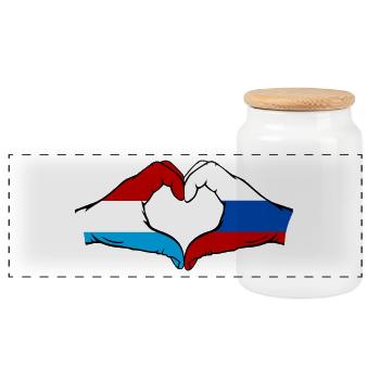 Luxembourg Russie Drapeau Mains Coeur Forme - Boîte à biscuits avec couvercle en bois - blanc - Devant