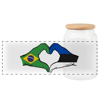 Brasilien Estland Flagge Haende Herzform - Panorama Keksdose mit Holzdeckel - Weiß - Vorne