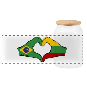 Brasilien Litauen Flagge Haende Herzform - Panorama Keksdose mit Holzdeckel - Weiß - Vorne