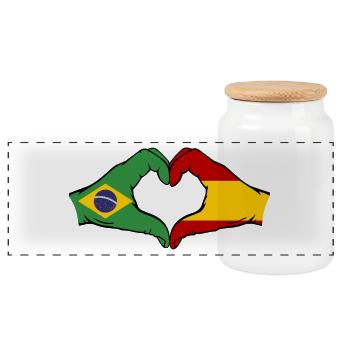 Brasilien Spanien Hände Herzform - Panorama Keksdose mit Holzdeckel - Weiß - Vorne