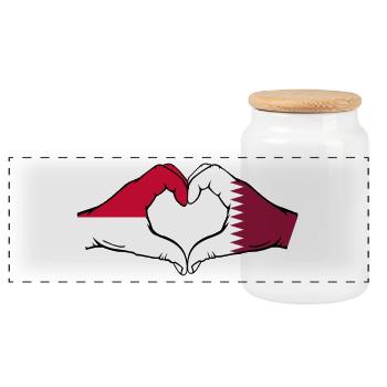 Drapeau Monaco Qatar main forme coeur - Boîte à biscuits avec couvercle en bois - blanc - Devant