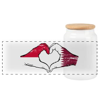 Drapeau Monaco Qatar main coeur Utilisé - Boîte à biscuits avec couvercle en bois - blanc - Devant