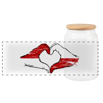 Monaco Poland Flag Hand Shape Heart Shape Used - Panoramic Cookie Jar with Wooden Lid - white - Front