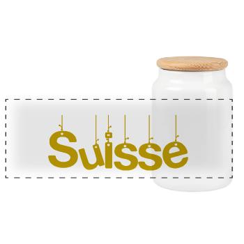 SWITZERLAND. COUNTRY. GENEVA. SWITZERLAND. HUMOR. COUNTRY. DRAPEA - Panoramic Cookie Jar with Wooden Lid - white - Front