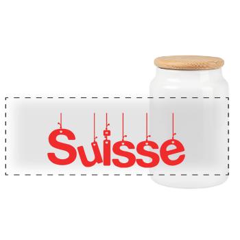 SWITZERLAND. COUNTRY. GENEVA. SWITZERLAND. HUMOR. COUNTRY - Panoramic Cookie Jar with Wooden Lid - white - Front