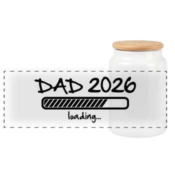 Dad 2026 lädt - Schwangerschaft Baby Vater to be - Panorama Keksdose mit Holzdeckel - Weiß - Vorne