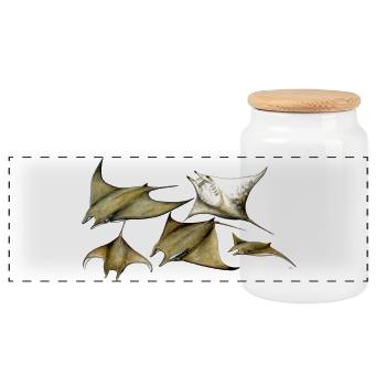 Manta ray Mobula tarapacana - Devil fish - Raie - Panoramic Cookie Jar with Wooden Lid - white - Front