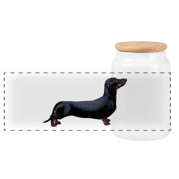 Dachshund - Boîte à biscuits avec couvercle en bois - blanc - Devant