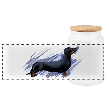Dachshund - Boîte à biscuits avec couvercle en bois - blanc - Devant
