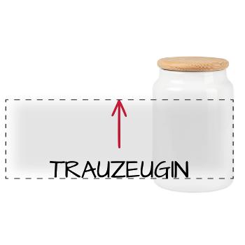 Trauzeugin Junggesellenabschied Pfeil - Panorama Keksdose mit Holzdeckel - Weiß - Vorne