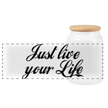 Live your Life - Panorama Keksdose mit Holzdeckel - Weiß - Vorne