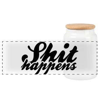 Shit Happens and Politics - Panoramic Cookie Jar with Wooden Lid - white - Front