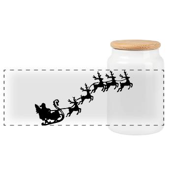 Weihnachtsmann mit Rentierschlitten - Panorama Keksdose mit Holzdeckel - Weiß - Vorne