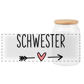 Schwester Herz Pfeil Liebe Freundin Geschenk - Panorama Keksdose mit Holzdeckel - Weiß - Vorne