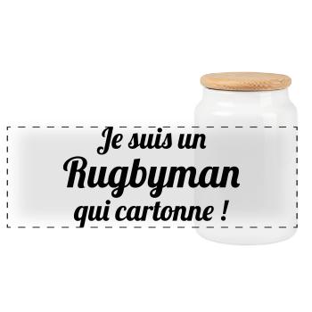 Rugby - Rugbyman - Sport - Fighter - Fight - Boîte à biscuits avec couvercle en bois - blanc - Devant