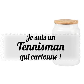 Tennis - Sport - Ball - Player - Game - Sportsman - Boîte à biscuits avec couvercle en bois - blanc - Devant
