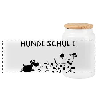 Lustige Hundeschule - Hund - Hunde - Comic - Panorama Keksdose mit Holzdeckel - Weiß - Vorne
