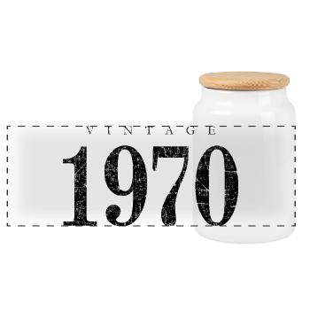 Millésime 1970 (Antique Black) Anniversaire - Boîte à biscuits avec couvercle en bois - blanc - Devant