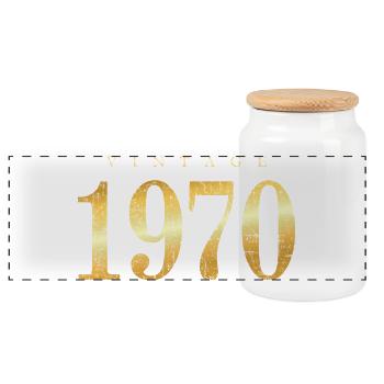 Vintage 1970 (Antik Goldgelb) Geburtstag - Panorama Keksdose mit Holzdeckel - Weiß - Vorne