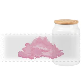 single fluffy white cloud in pink - Panoramic Cookie Jar with Wooden Lid - white - Front