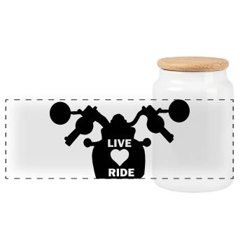 Motorcycle my life, my love, motorcycling - Panoramic Cookie Jar with Wooden Lid - white - Front