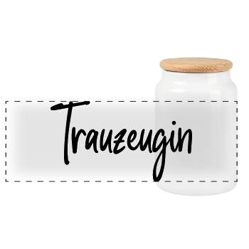 Trauzeugin Junggesellinnenabschied Braut Feier - Panorama Keksdose mit Holzdeckel - Weiß - Vorne