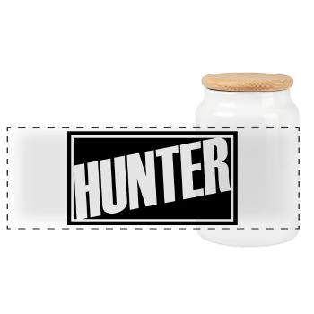 hunter hunter hunting hunting red pack hunting dog forest - Panoramic Cookie Jar with Wooden Lid - white - Front