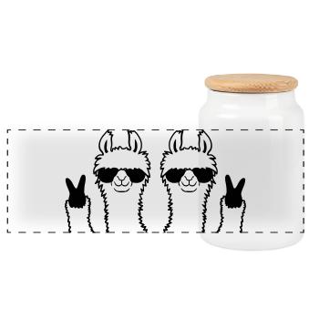 Friends Team Lama Peace - Panoramic Cookie Jar with Wooden Lid - white - Front