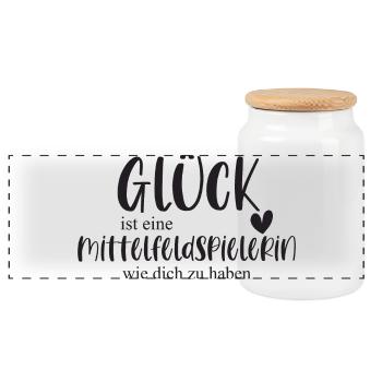 Mittelfeldspielerin Fußball Spielerin Geschenk - Panorama Keksdose mit Holzdeckel - Weiß - Vorne
