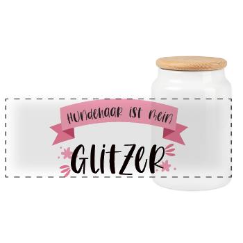 Hund Haustier Hundehaar Hunde Geschenk Glitzer - Panorama Keksdose mit Holzdeckel - Weiß - Vorne