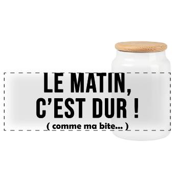 Le matin c'est dur comme ma bite - Boîte à biscuits avec couvercle en bois - blanc - Devant