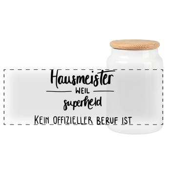 Hausmeister - Superheld! - Panorama Keksdose mit Holzdeckel - Weiß - Vorne