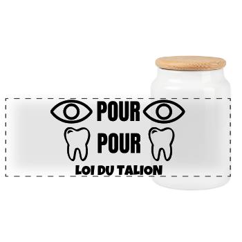loi du talion, oeil pour oeil, dent pour dent - Boîte à biscuits avec couvercle en bois - blanc - Devant